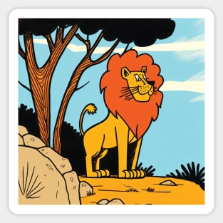 Lion in the Desert Funny Cartoon Style Sticker